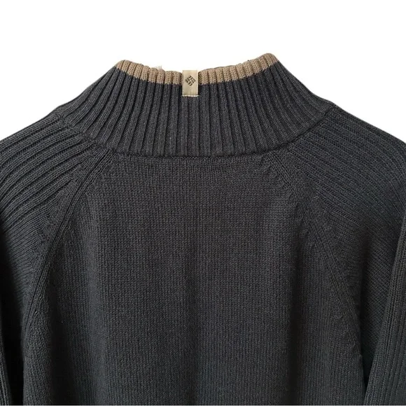 Columbia Mens Size XL Steel Blue & Tan Wide Stripe 1/4 Zip Mock Sweater EUC - Picture 5 of 7